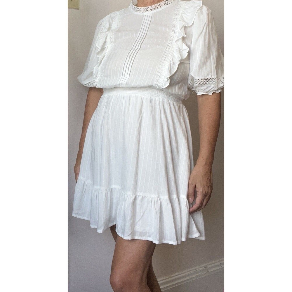 Blu Pepper White Ruffle Lace Prairie Cottagecore Dress NWT L